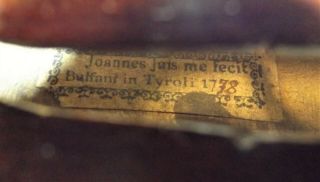 Vintage 4/4 Violin Joannes Jais Fecit Bulfani in Tyroli 1778 To Restore,  Unusual 7
