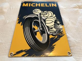 Vintage Michelin Man Motorcycle Porcelain Sign,  Service Station,  Tires,  Bibendum