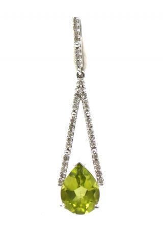 Modernist Peridot Diamond Geometric Pendant Necklace 14k White Gold Alwand Vahan