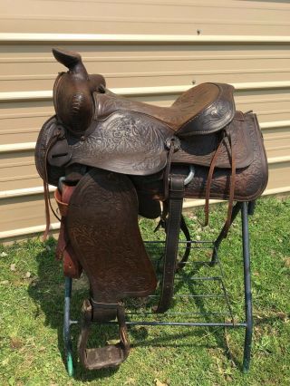 Used/vintage Big Horn 15 " Tooled Leather Western Trail / Pleasure Saddle Us Made