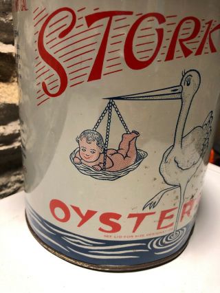 Vintage Stork Brand Oysters Select One Gallon Tin Can H Thompson Grasonville Md.