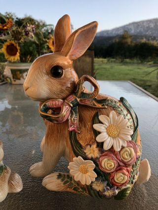 VTG FITZ & FLOYD CLASSICS WOODLAND SPRING LARGE RABBIT BUNNY DAISY 2 PC SET 3