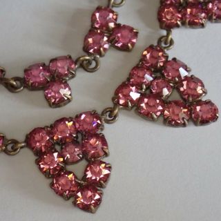 Antique Art Deco Signed Czech Open Back Set Pink Rhinestone Collar Necklace