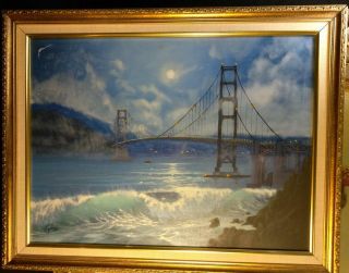 Vintage Golden Gate Bridge San Francisco California Landscape Painting Signed