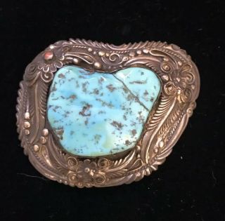 Robert Nez Kaibeto,  Az Vintage Navajo Sterling Silver Turquoise Belt Buckle