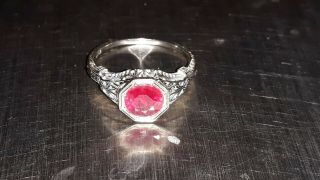 Antique Victorian 18k White Gold & Ruby Ring Size 8.  25