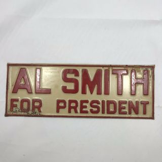 Al Smith For President 1928 License Plate Sign - Vintage