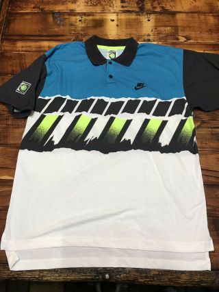 Vintage Nike Challenge Court Andre Agassi Neon Polo Shirt Tennis 1990s Sz L Wow