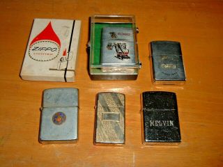 Six Old Vintage Zippo Flip Top Pocket Cigarette Lighters