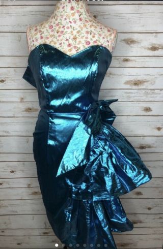 Vtg Zum Zum 80s Metallic Art Deco Origami Avant Garde Strapless Party Dress S 34