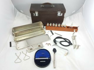 Vintage Doctor Medical Bag & Kit Apothecary Bottles Steriliser Spirit Burner