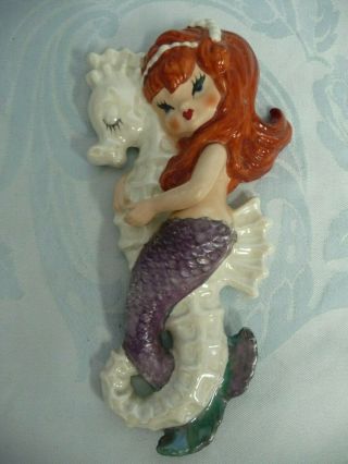Vintage 1950 - 1960 Lefton Bathroom Mermaid On A Seahorse Wall Decor