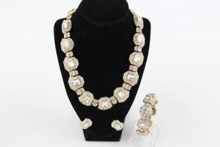 Vintage Atwood & Sawyer Crystal Statement Collar,  Bracelet & Clip On Earring Set