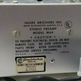 Vintage Shure Brothers Stereo Phono Preamp Model M64 - 4