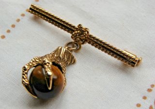A Lovely and Unusual Vintage 14ct & 10ct Gold,  Claw and Tiger ' s - Eye Ball Brooch 3