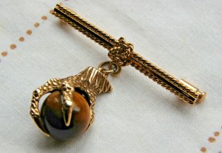 A Lovely and Unusual Vintage 14ct & 10ct Gold,  Claw and Tiger ' s - Eye Ball Brooch 4