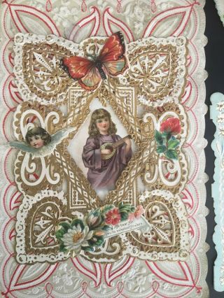 VTG Antique Victorian Valentine Cards Die Cut Embossed 3 - D Early 1900 ' s LT/2 7