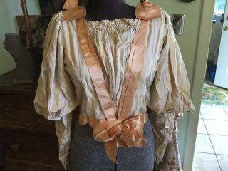 Antique Victorian French Silk Satin Hand Made Blouse Jacket With Ribbon Bows