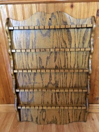 Vintage Spoon Rack Wood Wooden Large Holds 75 Souvenir Spoons Wall Hanging Brown