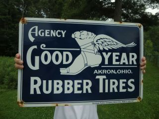 Vintage Dated 1917 Goodyear Rubber Tires Porcelain Advertsing Sign Akron Ohio