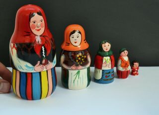 Vintage Handpainted Wooden Russian Matryoshka Stacking Dolls Set