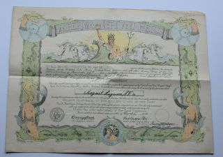 Wwii 1943 Crossing The Equator Large Fancy Shellback Certificate Uss Phaon