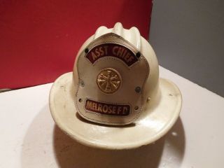 Vintage Bullard White Fire Helmet - Asst Chief Melrose Fd