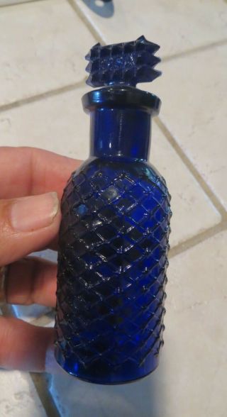 Vintage Poison Bottle Cobalt Blue Lattice H.  B.  Co.  4 1/2 " Total