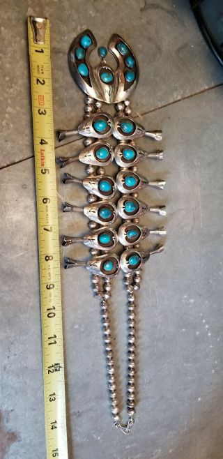 1940 ' s Vintage Turquoise Silver Squash Blossom Necklace 6