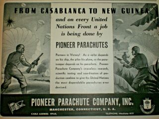 1943 From Casablanca To Guinea Wwii Pioneer Parachute Vintage Trade Print Ad
