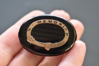 Antique Victorian Mourning / Memorial Brooch With Hair Locket 5