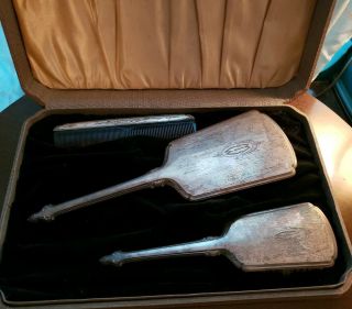 Antique Sterling Silver Vanity 3 Pc Set Mirror Brush Comb Hallmarked Webster Co