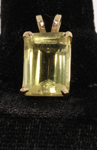 Citrine Pendant Emerald Cut 14k Yellow Gold Pendant Vintage Estate Retro