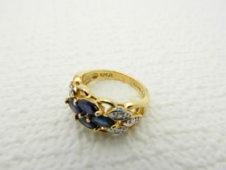 Estate Fresh.  925 Sterling Silver Gold Wash Sapphire & Diamond Ring Size 6 5