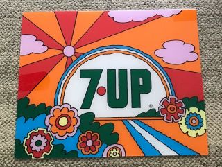 7 - Up Display Sign Vintage Pop Art Sun And Flowers.  C.  1970 