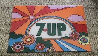 7 - UP DISPLAY SIGN VINTAGE POP ART SUN AND FLOWERS.  C.  1970 ' S PLEXI PLASTIC 2