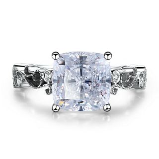 Cubic Zirconia Cushion 11x11mm Vintage Luxurious Ring Solid 10k White Gold Gift