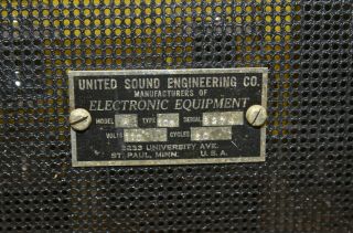 Vintage United Sound Engineering Co.  Model A Vacuum Tube Amplifier/ Power Supply 2