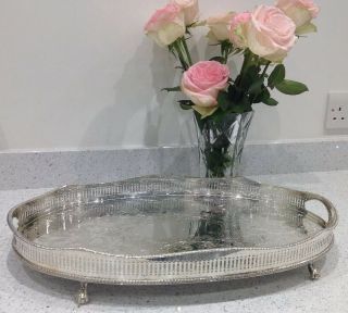 Silver Plate On Copper Galleried Service / Drinks Tray 18 " X 12 " Sheffield