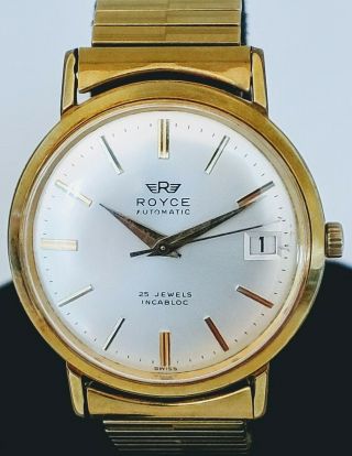 Gorgeous Mens Vintage 25 Jewels Automatic Royce Gold Tone Wrist Watch