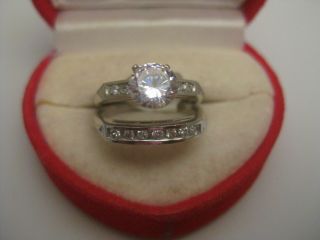 Vintage 14k White Gold Semi Mount Diamond Wedding Band Ring Set Size 5.  5 $995