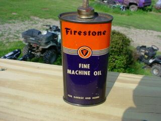Vintage Rare 4oz Oval Firestone Lead Top Handy Gun Reel Oiler Oil Tin Can