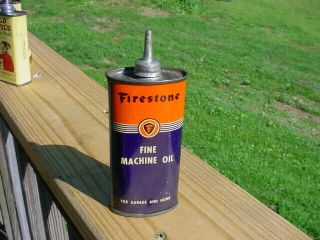 Vintage RARE 4oz Oval Firestone Lead Top Handy Gun Reel Oiler Oil Tin Can 2