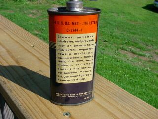 Vintage RARE 4oz Oval Firestone Lead Top Handy Gun Reel Oiler Oil Tin Can 4