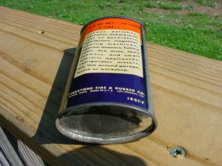 Vintage RARE 4oz Oval Firestone Lead Top Handy Gun Reel Oiler Oil Tin Can 7