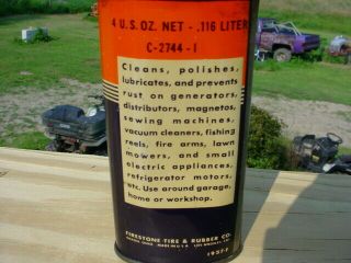 Vintage RARE 4oz Oval Firestone Lead Top Handy Gun Reel Oiler Oil Tin Can 8