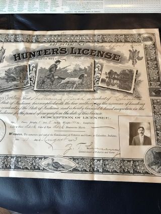 1903 Indiana Resident Hunting and Fishing License Clinton County 9 X 12 Inches 3