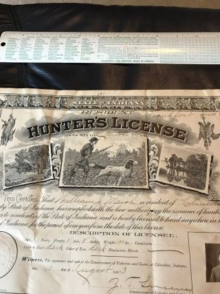 1903 Indiana Resident Hunting and Fishing License Clinton County 9 X 12 Inches 4
