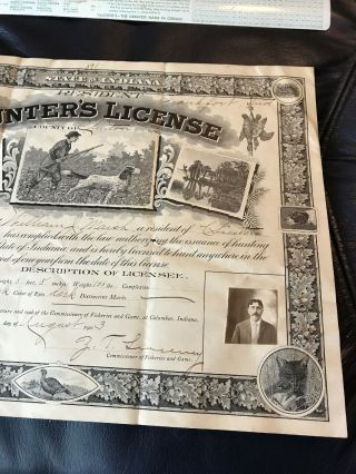 1903 Indiana Resident Hunting and Fishing License Clinton County 9 X 12 Inches 7