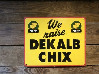 Vintage Dekalb Chix Farm Sign Chicken Feed Hen Chicks Seed Barn Sack Feeder Old